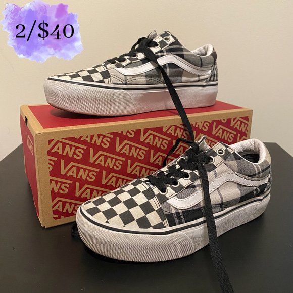 Vans Shoes - Black and White Patterned Platform Old Skool Vans
